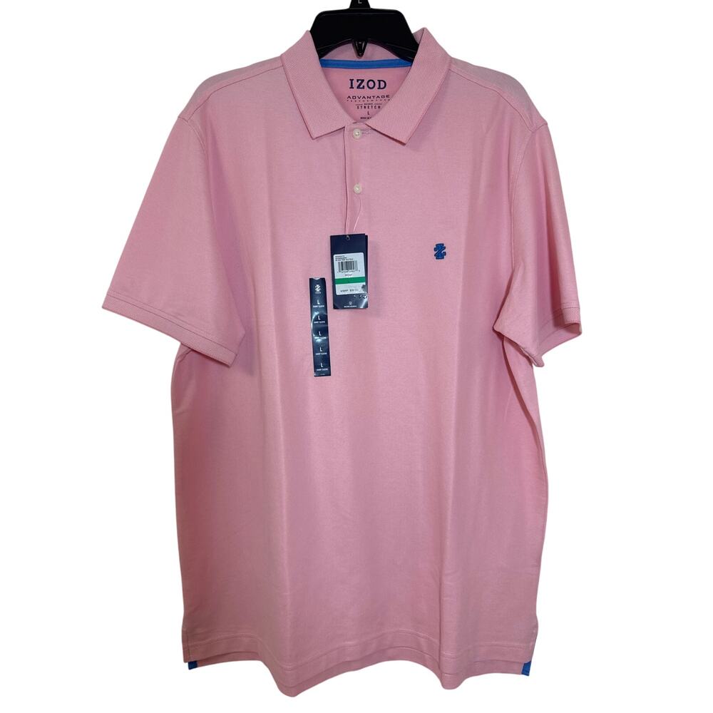 NWT Izod Advantage Performance Natural Stretch Large Peony Polo Blue Trim & Logo